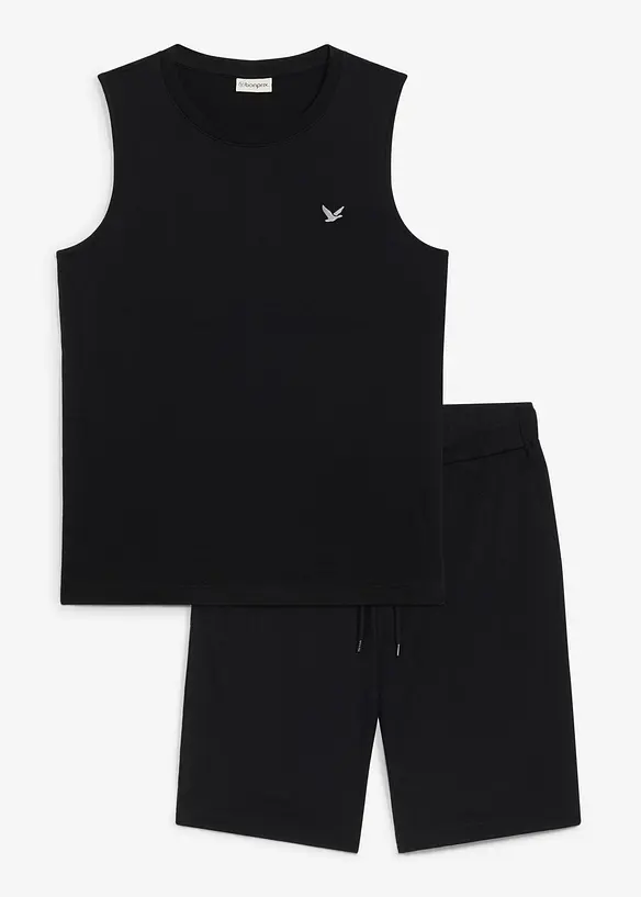 Muskelshirt und kurze Hose (2-tlg.Set) in schwarz von vorne - bonprix