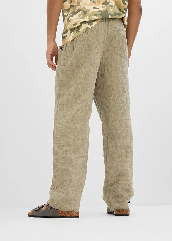 Loose-Fit Schlupfhose aus weichem Musselin, Tapered in grau von hinten - bonprix
