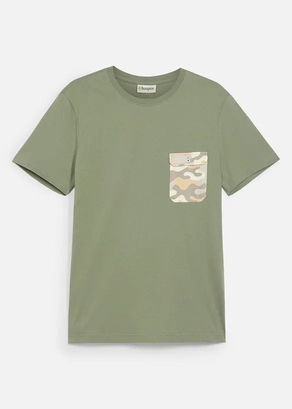 T-Shirt mit Brusttasche in grün von vorne - bonprix