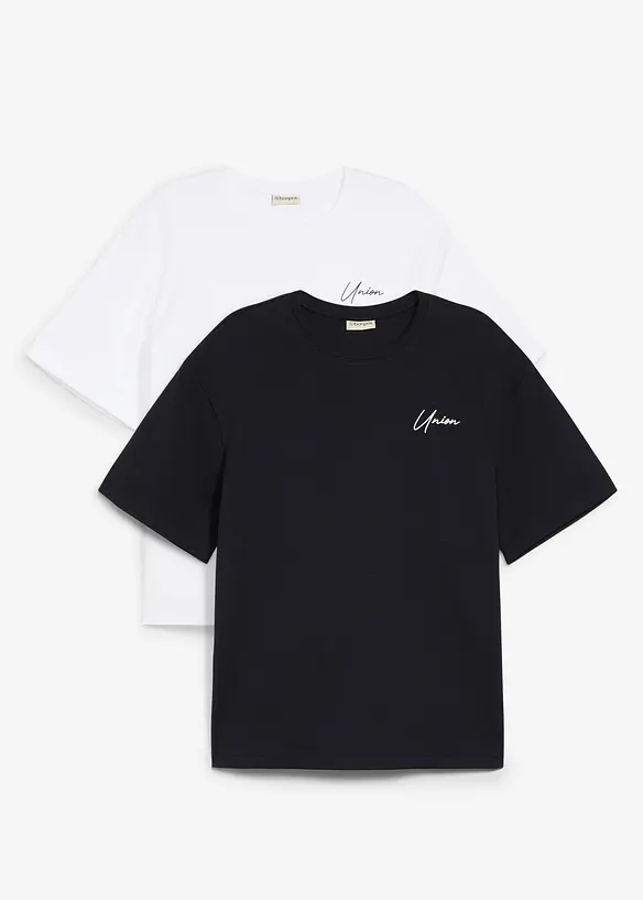 T-Shirt aus schwerer Bio-Baumwollqualität (2er Pack) in schwarz von vorne - bonprix
