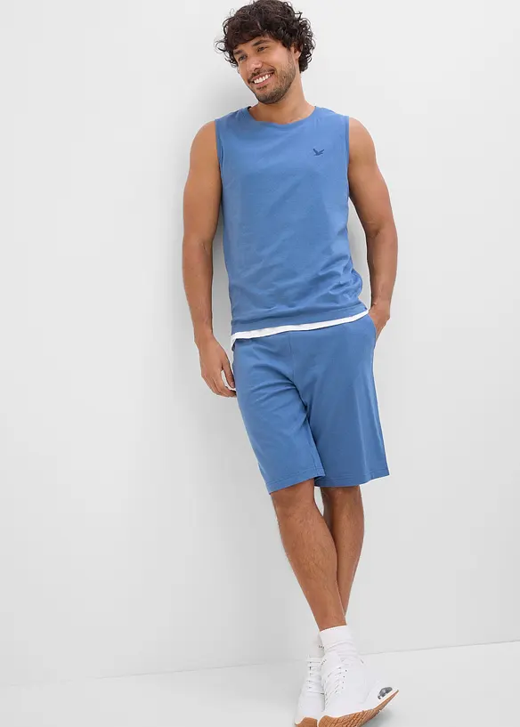Muskelshirt und kurze Hose (2-tlg.Set) in blau von vorne (Totalaufnahme) - bonprix