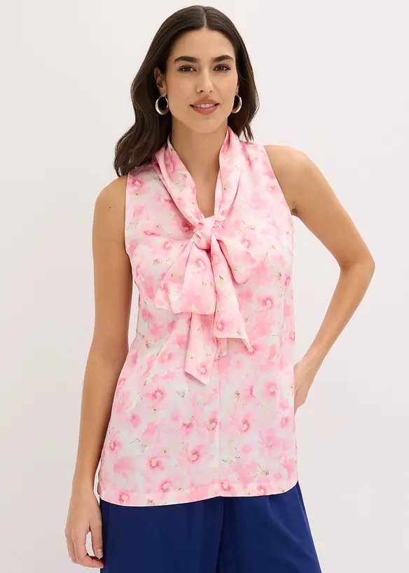 Schlupfbluse aus glänzendem Satin mit Bindedetail in rosa von vorne (im Anschnitt) - bonprix Schlupfbluse aus glänzendem Satin mit Bindedetail in rosa von vorne (im Anschnitt) - bonprix