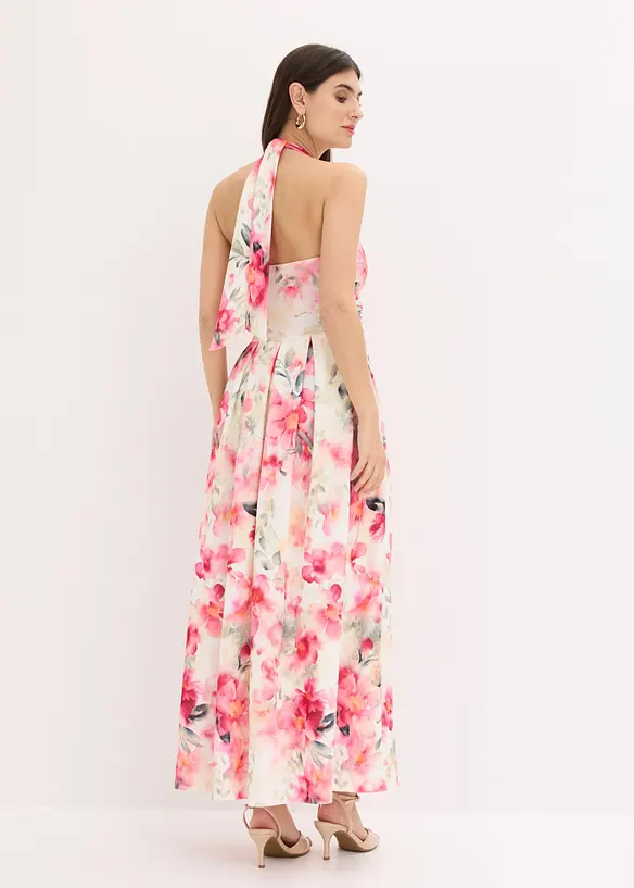 Neckholder-Kleid aus strukturiertem Crepe in weiß von hinten (Totalaufnahme) - bonprix