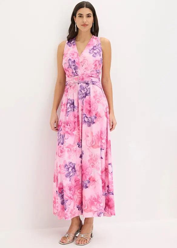 Maxikleid aus feinem Jersey mit Accessoir-Detail in rosa von vorne (Totalaufnahme) - bonprix Maxikleid aus feinem Jersey mit Accessoir-Detail in rosa von vorne (Totalaufnahme) - bonprix