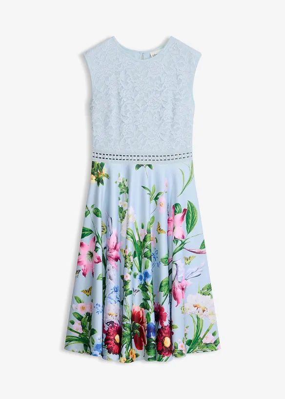 Midikleid mit Spitze in blau von vorne - bonprix