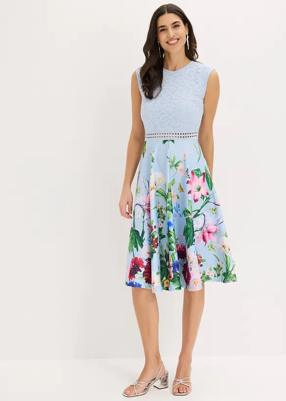 Midikleid mit Spitze in blau von vorne (Totalaufnahme) - bonprix