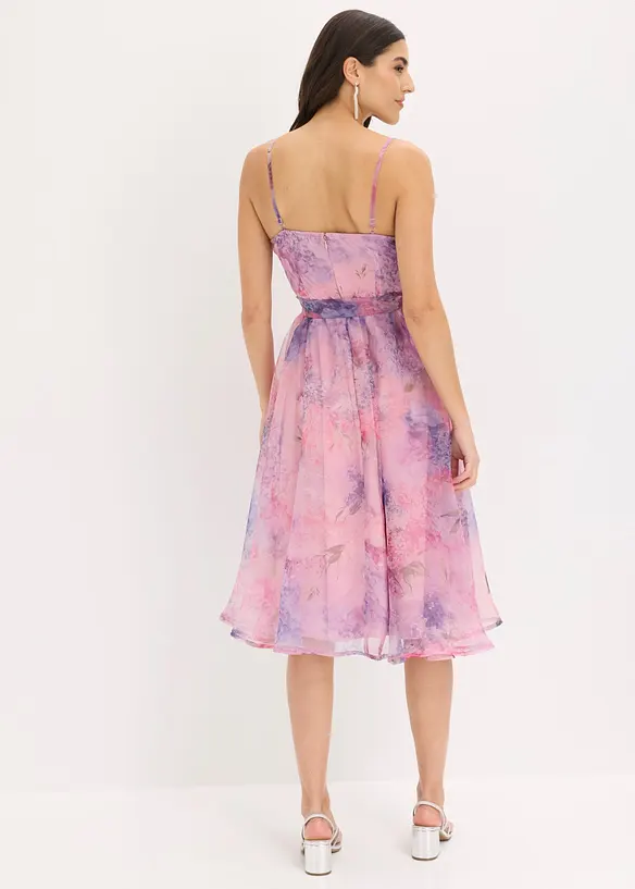 Midikleid aus zartem Tüll mit Bindeband in weiß von hinten (Totalaufnahme) - bonprix