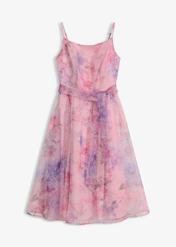 Midikleid aus zartem Tüll mit Bindeband in weiß von vorne - bonprix
