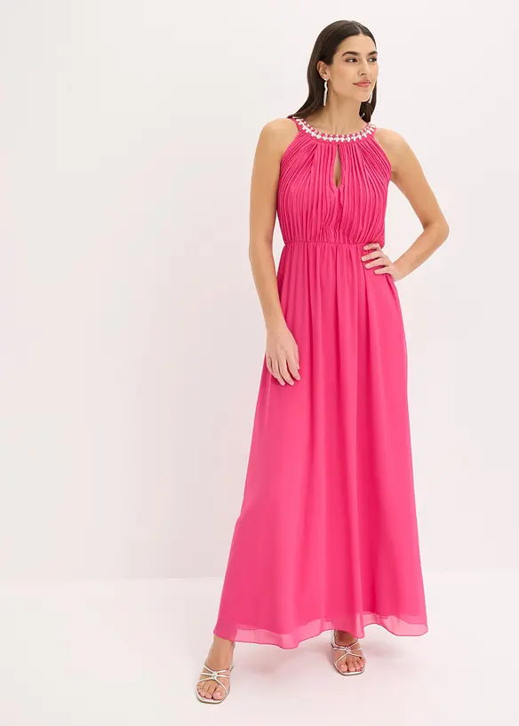 Maxikleid aus feinem Chiffon mit Drapierung in pink von vorne (Totalaufnahme) - bonprix Maxikleid aus feinem Chiffon mit Drapierung in pink von vorne (Totalaufnahme) - bonprix
