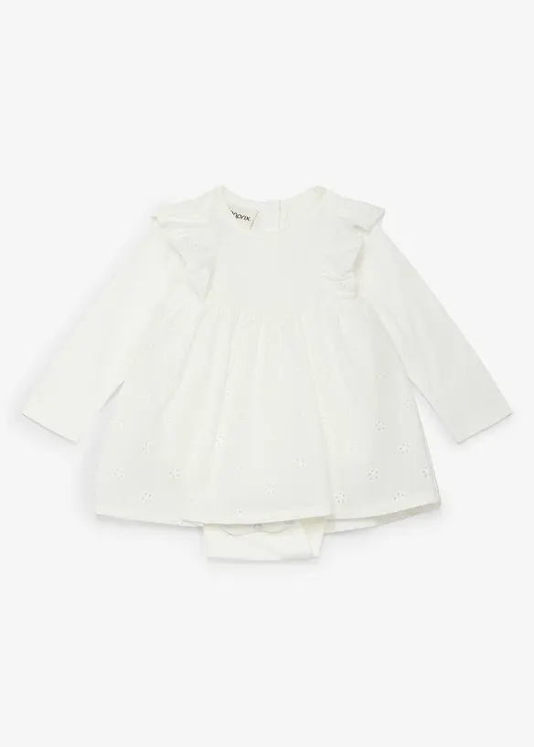 Baby Bodykleid aus reiner Baumwolle mit Spitze in weiß von vorne - bonprix