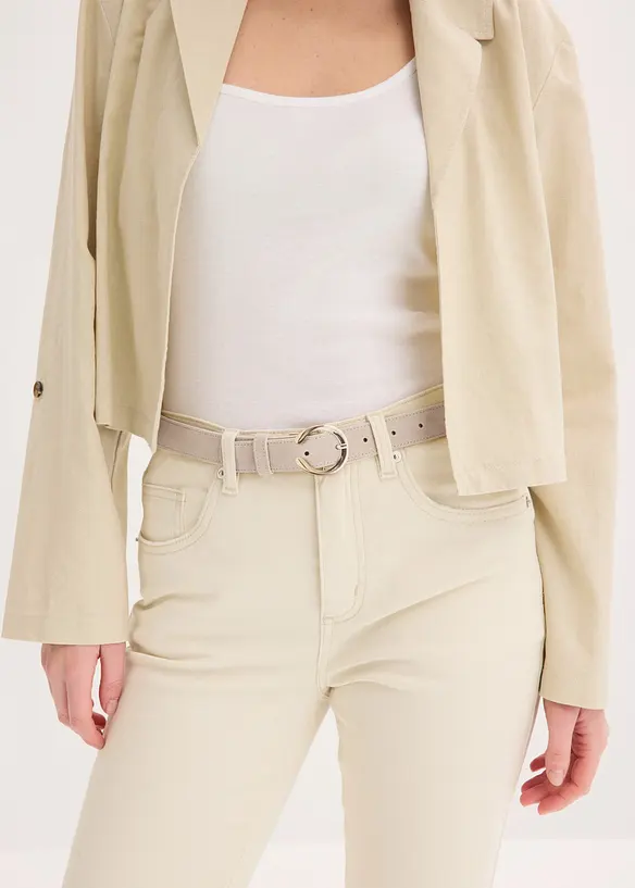 Ledergürtel mit rundem Verschluss in beige von vorne (im Anschnitt) - bonprix