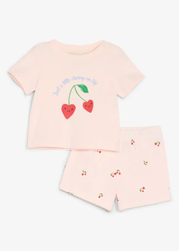 Baby T- Shirt und kurze Hose aus reiner Bio-Baumwolle (2-tlg.Set) in rosa von vorne - bonprix