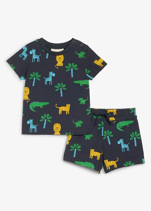 Baby T- Shirt und kurze Hose aus reiner Bio-Baumwolle (2-tlg.Set) in blau von vorne - bonprix