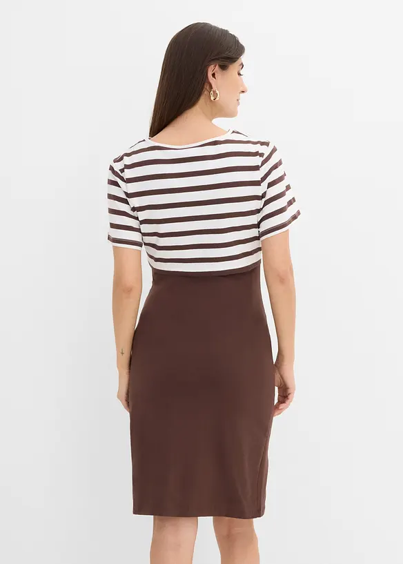 3-in-1 Umstands- und Stillkleid mit Shirt (2-tlg. Set) in braun von hinten (Totalaufnahme) - bonprix