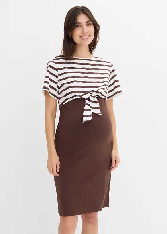 3-in-1 Umstands- und Stillkleid mit Shirt (2-tlg. Set) in braun von vorne (Totalaufnahme) - bonprix