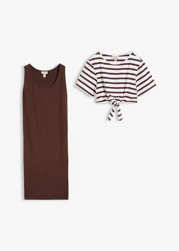3-in-1 Umstands- und Stillkleid mit Shirt (2-tlg. Set) in braun von vorne - bonprix