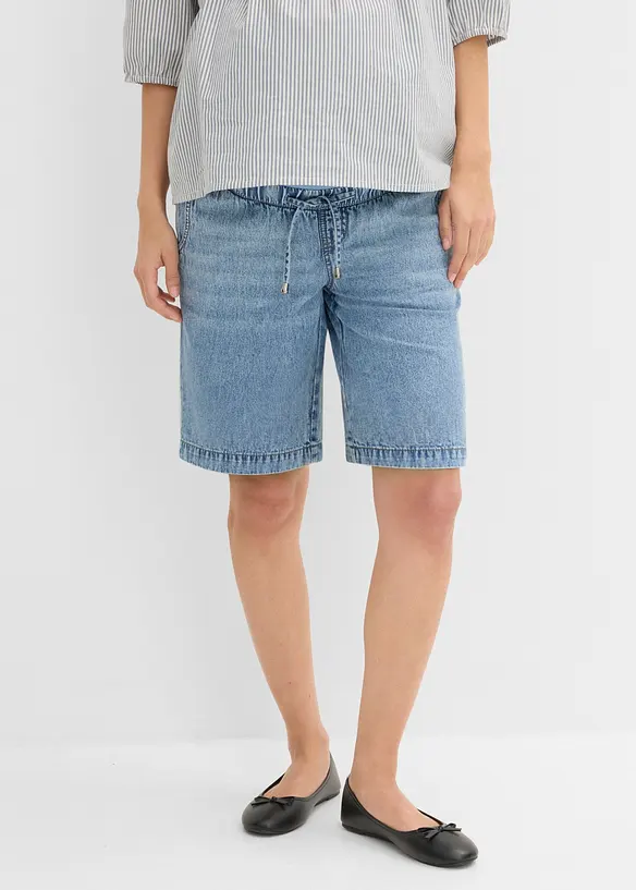 Lockere Umstandsbermuda- Shorts in blau von vorne - bonprix