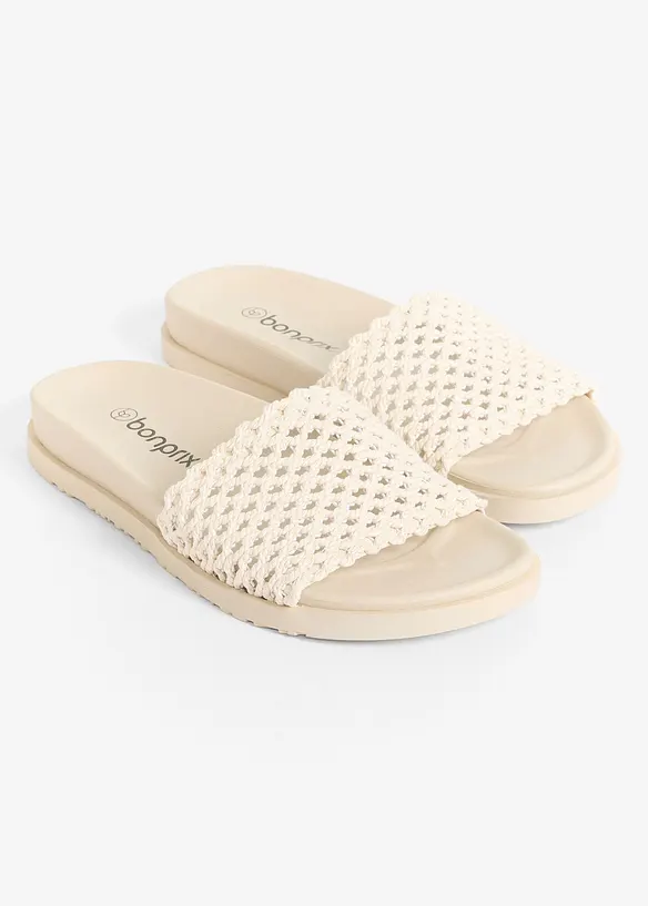 Pantoletten in Häkel-Optik in beige - bonprix