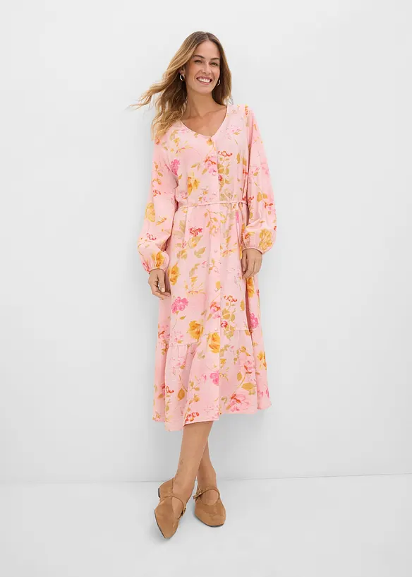 Midikleid aus softem Viskose-Mix in rosa von vorne (Totalaufnahme) - bonprix Midikleid aus softem Viskose-Mix in rosa von vorne (Totalaufnahme) - bonprix
