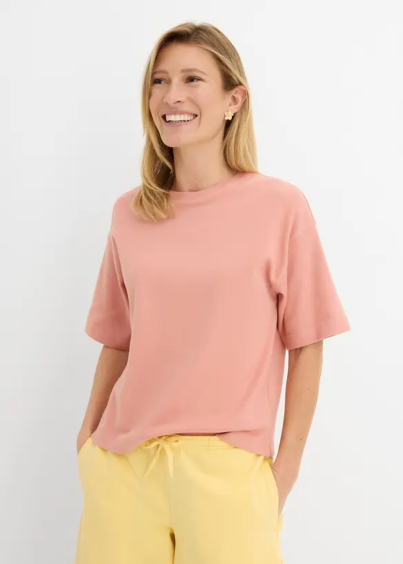Boxy-Shirt aus schwerer Bio-Baumwolle in rosa von vorne (im Anschnitt) - bonprix