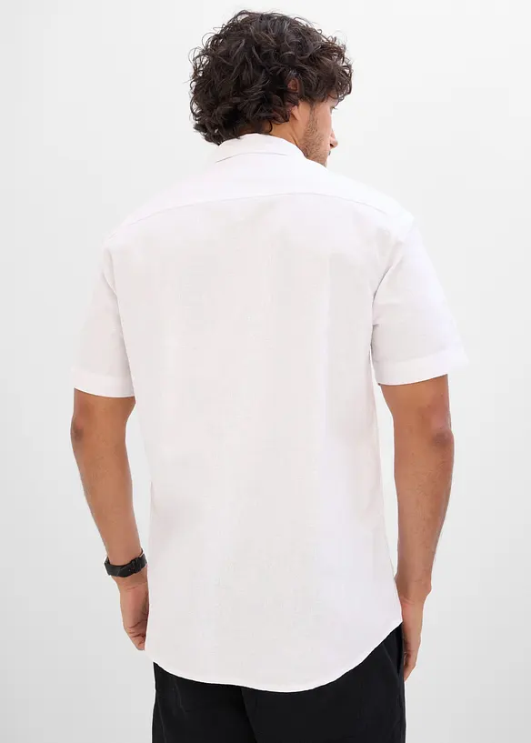 Kurzarmhemd aus Leinen-Mix in Regular Fit in weiß von hinten (im Anschnitt) - bonprix