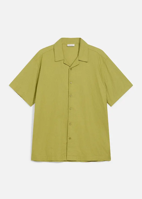 Kurzarmhemd aus Leinen-Mix in Loose Fit in grün von vorne - bonprix