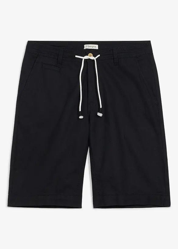 Regular Fit Bermuda aus luftigem Leinen-Mix in schwarz von vorne - bonprix
