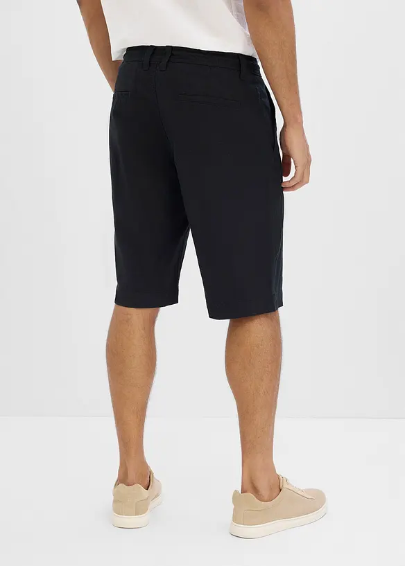 Regular Fit Bermuda aus luftigem Leinen-Mix in schwarz von hinten - bonprix