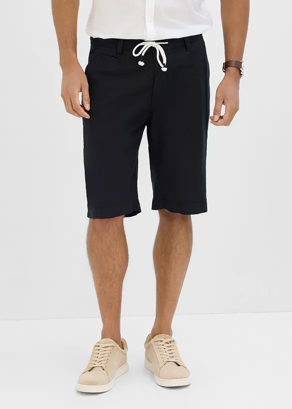 Regular Fit Bermuda aus luftigem Leinen-Mix in schwarz von vorne - bonprix