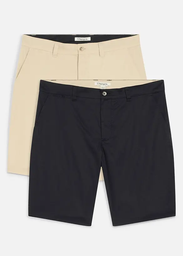 Chino-Bermuda in Regular Fit (2er Pack) in schwarz von vorne - bonprix