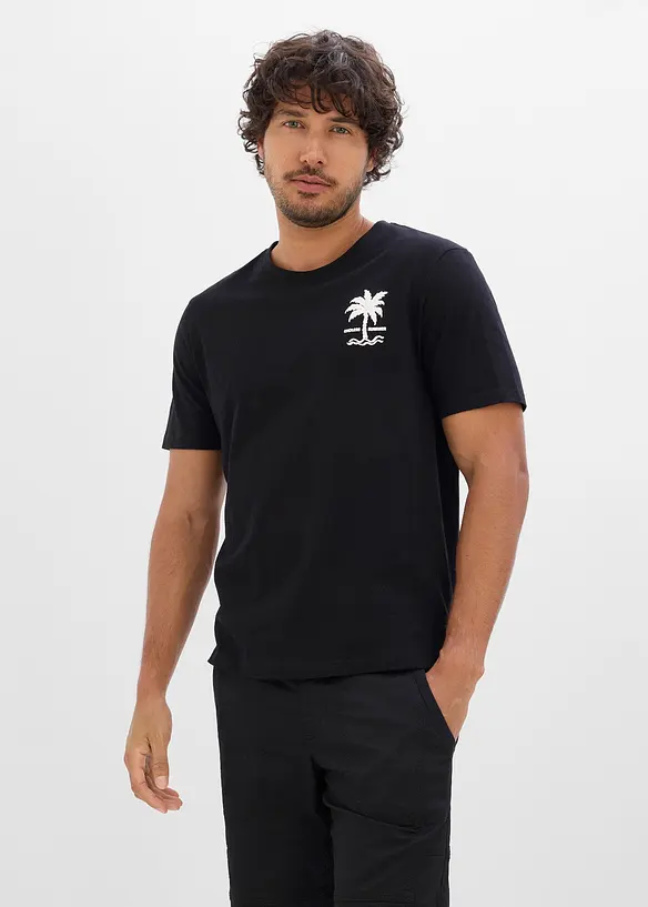 T-Shirt aus reiner Baumwolle in schwarz von vorne (im Anschnitt) - bonprix