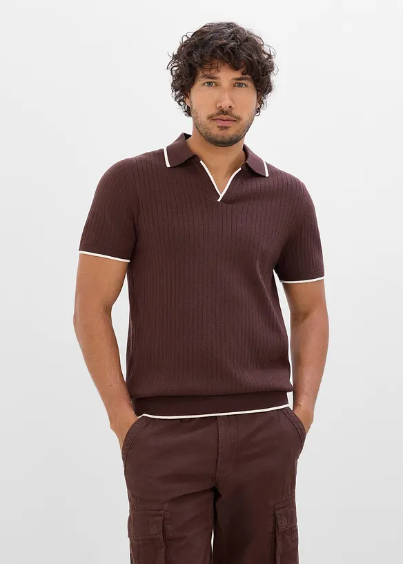 Strick-Poloshirt in Regular Fit in braun von vorne (im Anschnitt) - bonprix