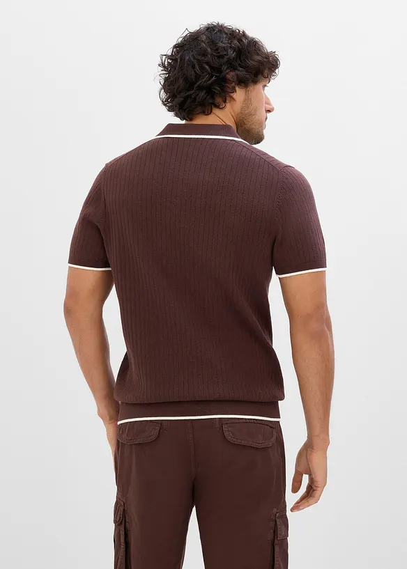 Strick-Poloshirt in Regular Fit in braun von hinten (im Anschnitt) - bonprix