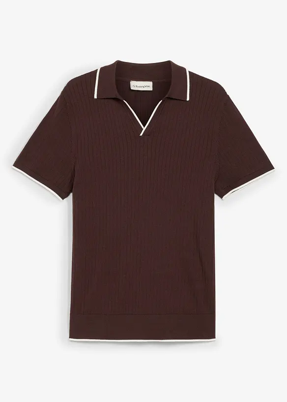 Strick-Poloshirt in Regular Fit in braun von vorne - bonprix