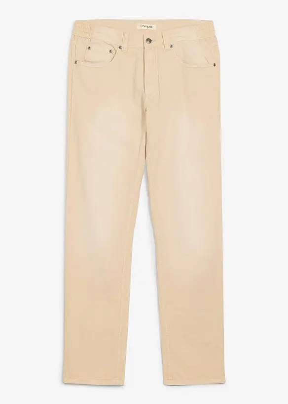 Leichte Regular Fit Jeans mit Dehnbund aus colored Denim, Straight in beige von vorne - bonprix