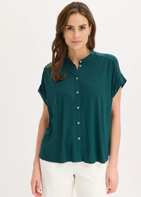 Shirtbluse aus softem Viskose Mix in grün von vorne (im Anschnitt) - bonprix Shirtbluse aus softem Viskose Mix in grün von vorne (im Anschnitt) - bonprix