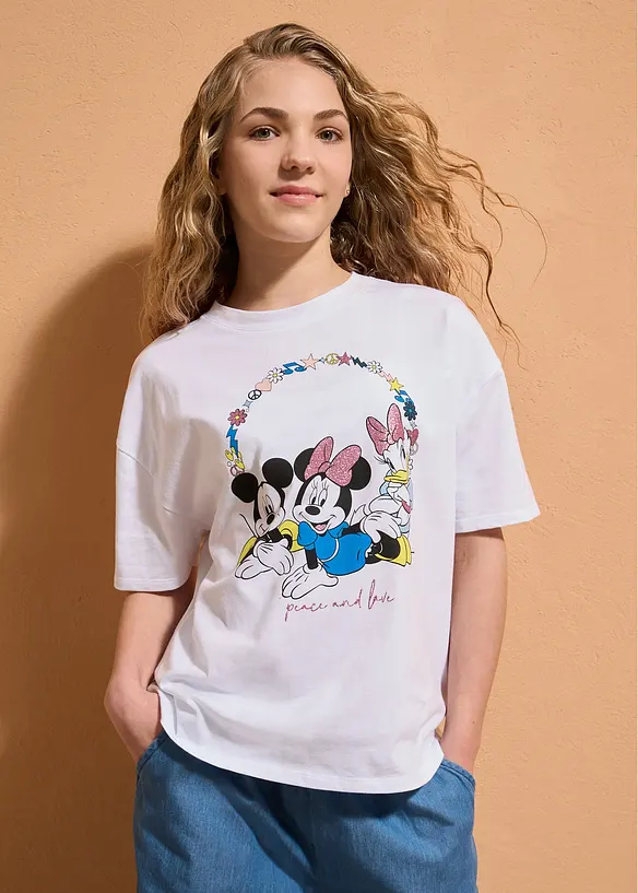 Mickey Mouse Oversize-Shirt aus reiner Baumwolle in weiß von vorne (im Anschnitt) - Disney