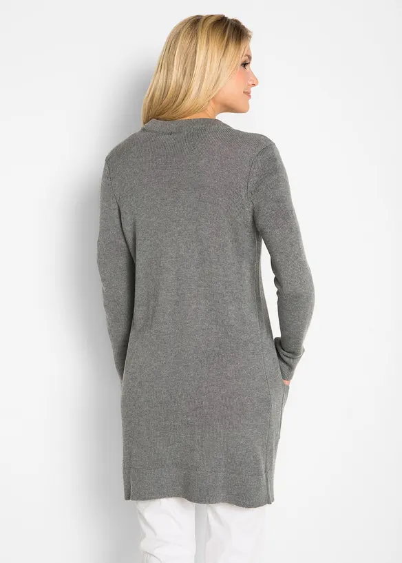 Longstrickjacke, Langarm in grau von hinten (im Anschnitt) - bonprix