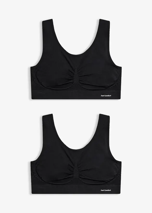 Feel Comfort Seamless Bustier (2er Pack) in schwarz von vorne - bonprix