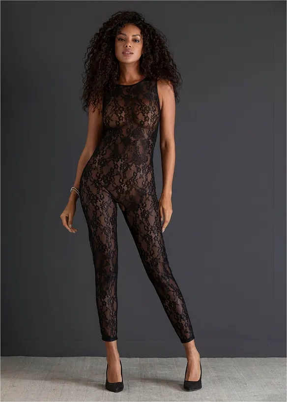 Catsuit ouvert in schwarz im Look von vorne (Totalaufnahme) - bonprix