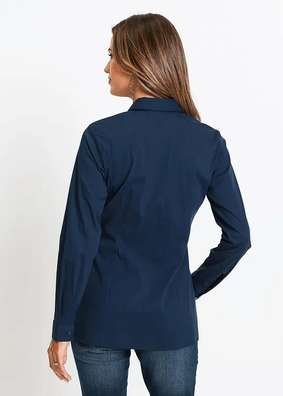 Long-Stretch-Bluse in blau von hinten (im Anschnitt) - bonprix
