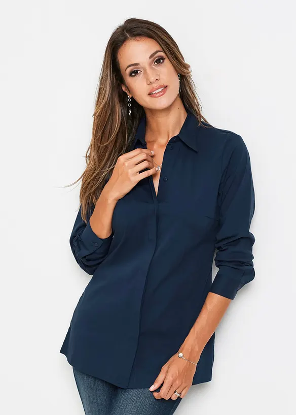 Long-Stretch-Bluse in blau von vorne (im Anschnitt) - bonprix