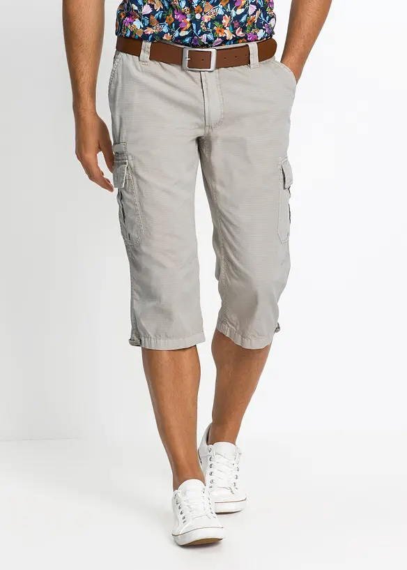 Cargo-Long-Bermuda aus reiner Baumwolle in Regular-Fit in grau von vorne - bonprix