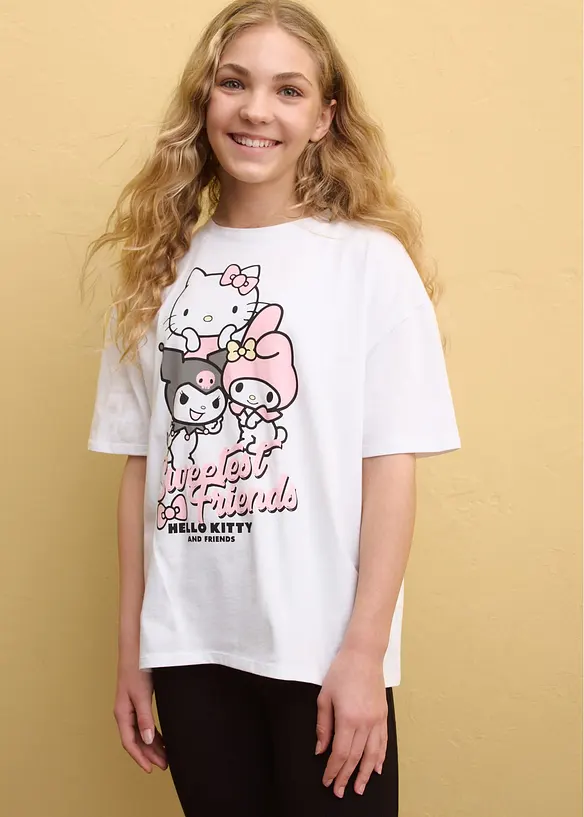 Hello Kitty Oversize-Shirt aus reiner Baumwolle in weiß von vorne (im Anschnitt) - Hello Kitty