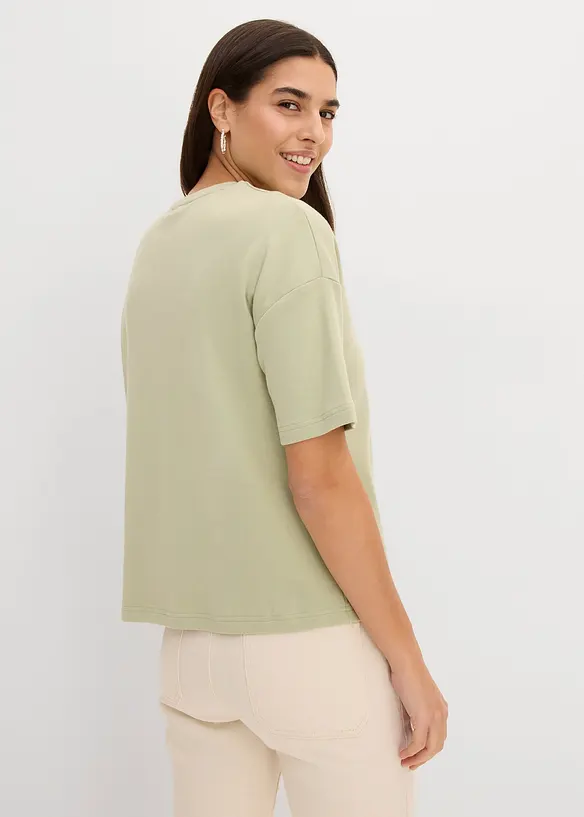Lockeres T-Shirt aus schwerer Bio-Baumwolle in grün von hinten (im Anschnitt) - bonprix