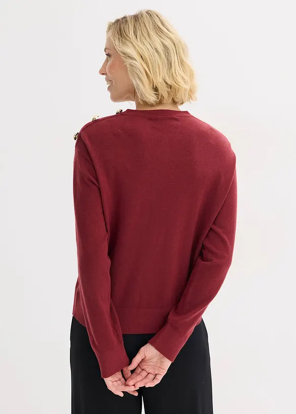 Baumwollpullover mit Knopfdetail in rot von hinten (im Anschnitt) - bonprix Baumwollpullover mit Knopfdetail in rot von hinten (im Anschnitt) - bonprix