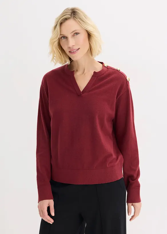 Baumwollpullover mit Knopfdetail in rot von vorne (im Anschnitt) - bonprix Baumwollpullover mit Knopfdetail in rot von vorne (im Anschnitt) - bonprix