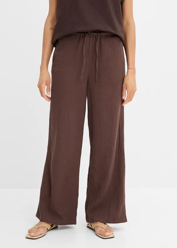 Musselin-Hose aus reiner Baumwolle in braun von vorne - bonprix