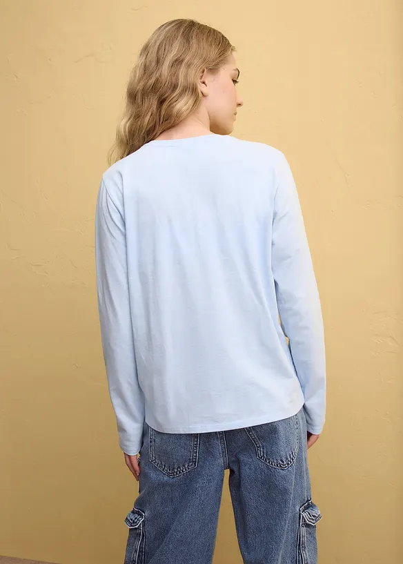 Hello Kitty Langarmshirt aus reiner Baumwolle in blau von hinten (im Anschnitt) - Hello Kitty