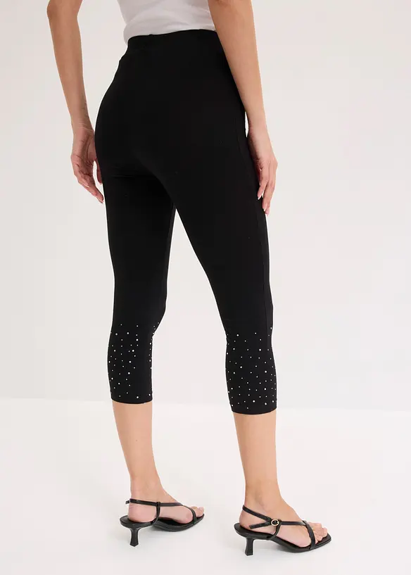 Capri-Leggings aus elastischem Baumwoll-Mix in schwarz von hinten - bonprix